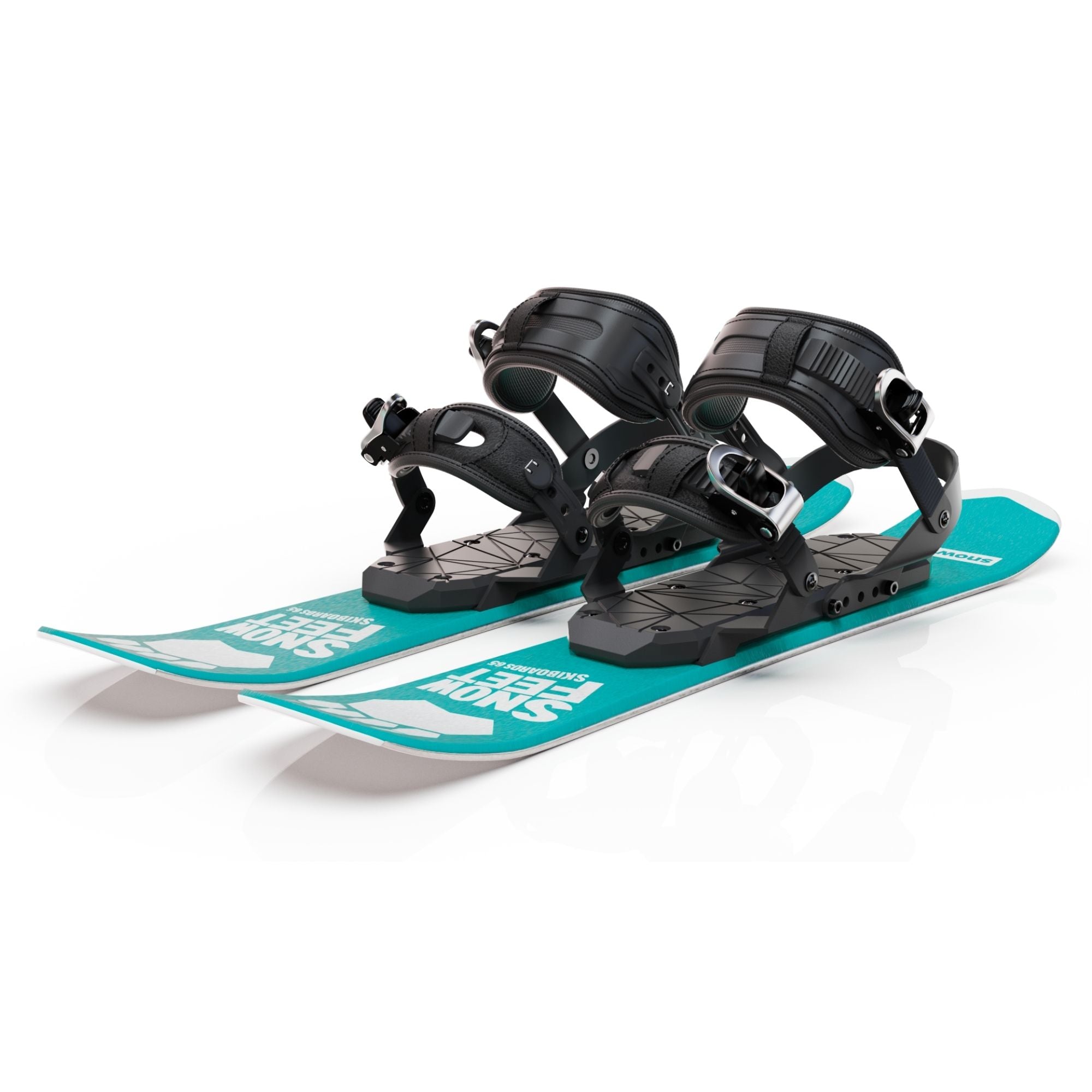 snowfeet-snowblades-bindings-for-snowboard-boots-black-skiboards-shortski-blue-turquoise