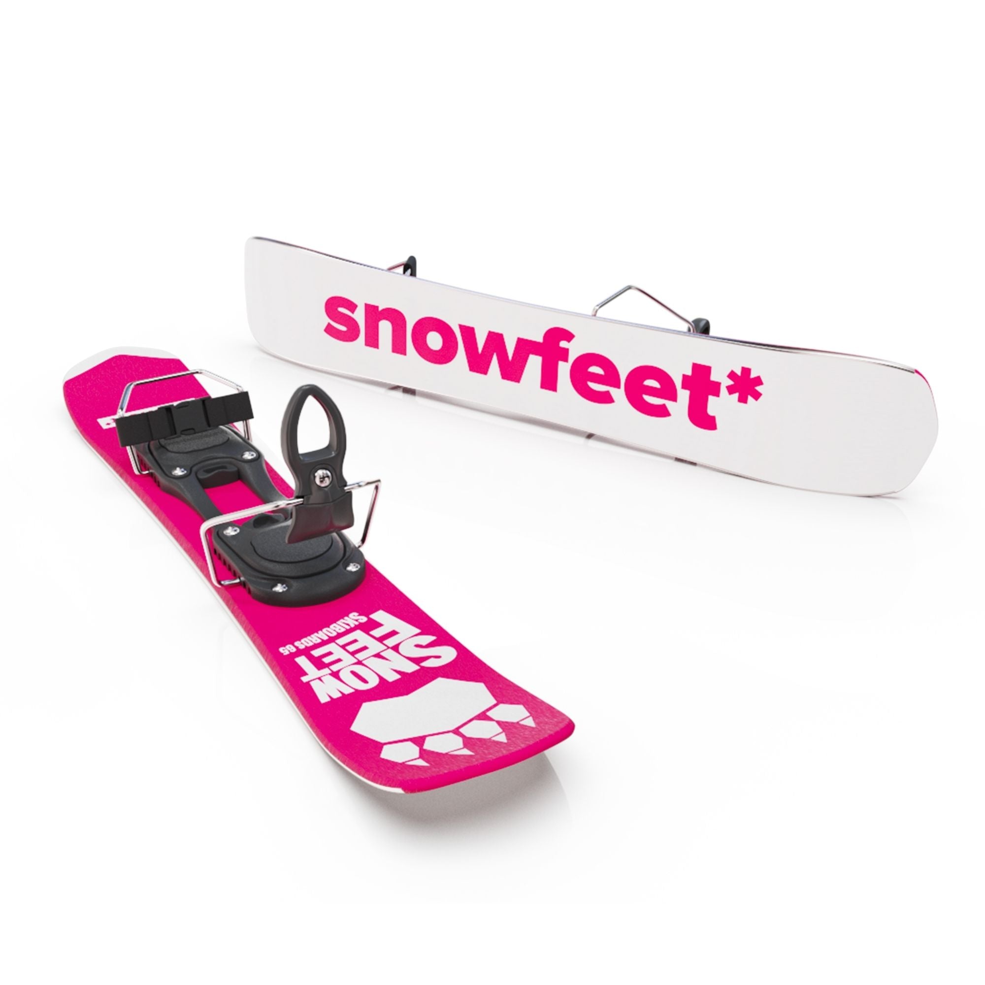 snowfeet-snowblades-for-ski boots-snowboard-boots-black-skiboards-shortski-65cm-pink