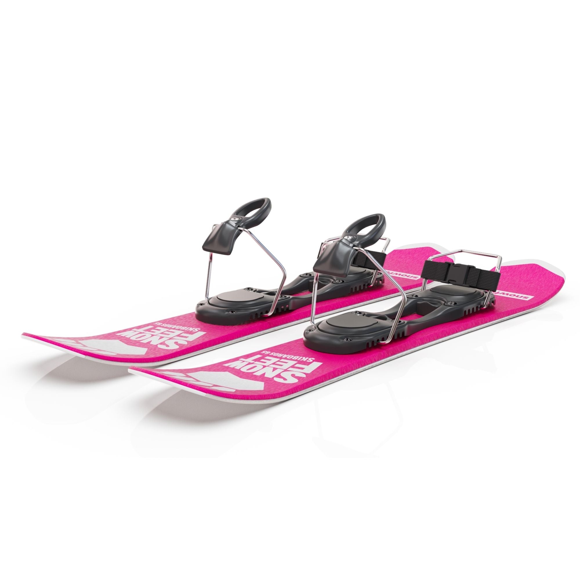 snowfeet-snowblades-for-ski boots-snowboard-boots-black-skiboards-shortski-65cm-pink