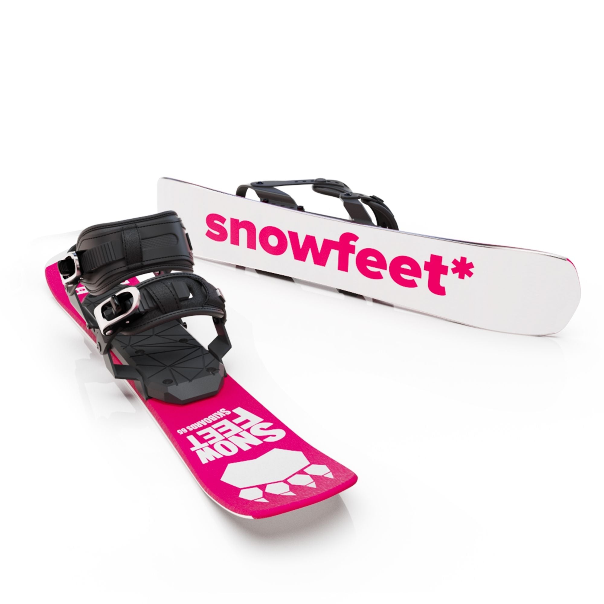 snowfeet-snowblades-bindings-for-snowboard-boots-black-skiboards-shortski-pink