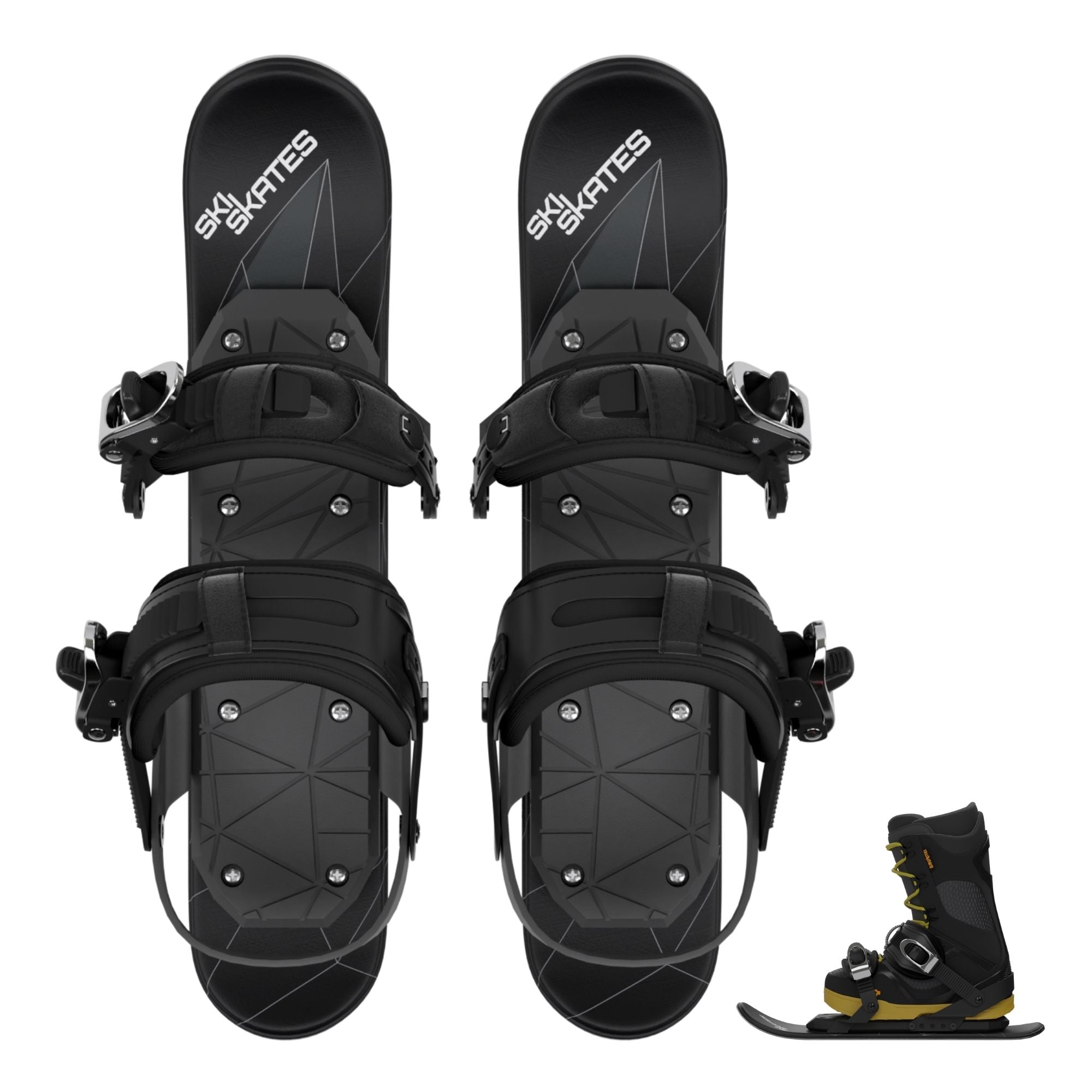 skiskates snowfeet miniski shortski shortestski snowboard boots bindings